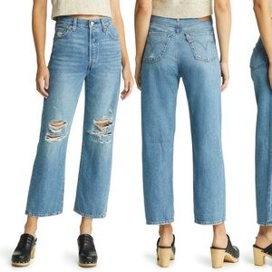 Levi’s Ribcage High Rise Ripped Ankle Straight Jeans size 27